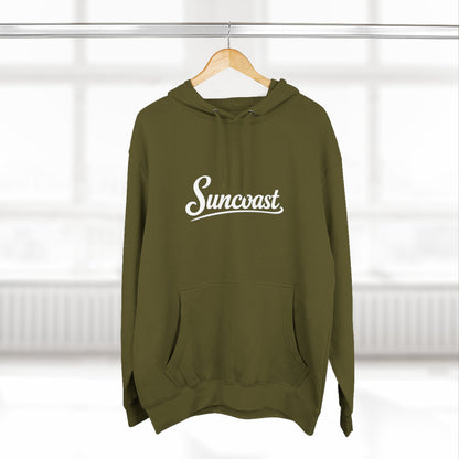 Suncoast Fleece Hoodie — Est. 2023 Sunset Boat Graphic